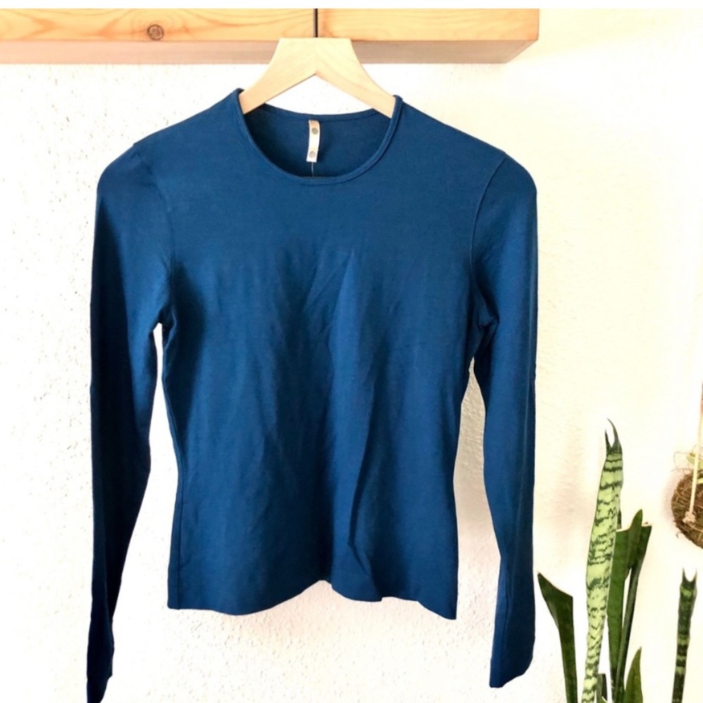 Three Dots peacock blue long sleeve top